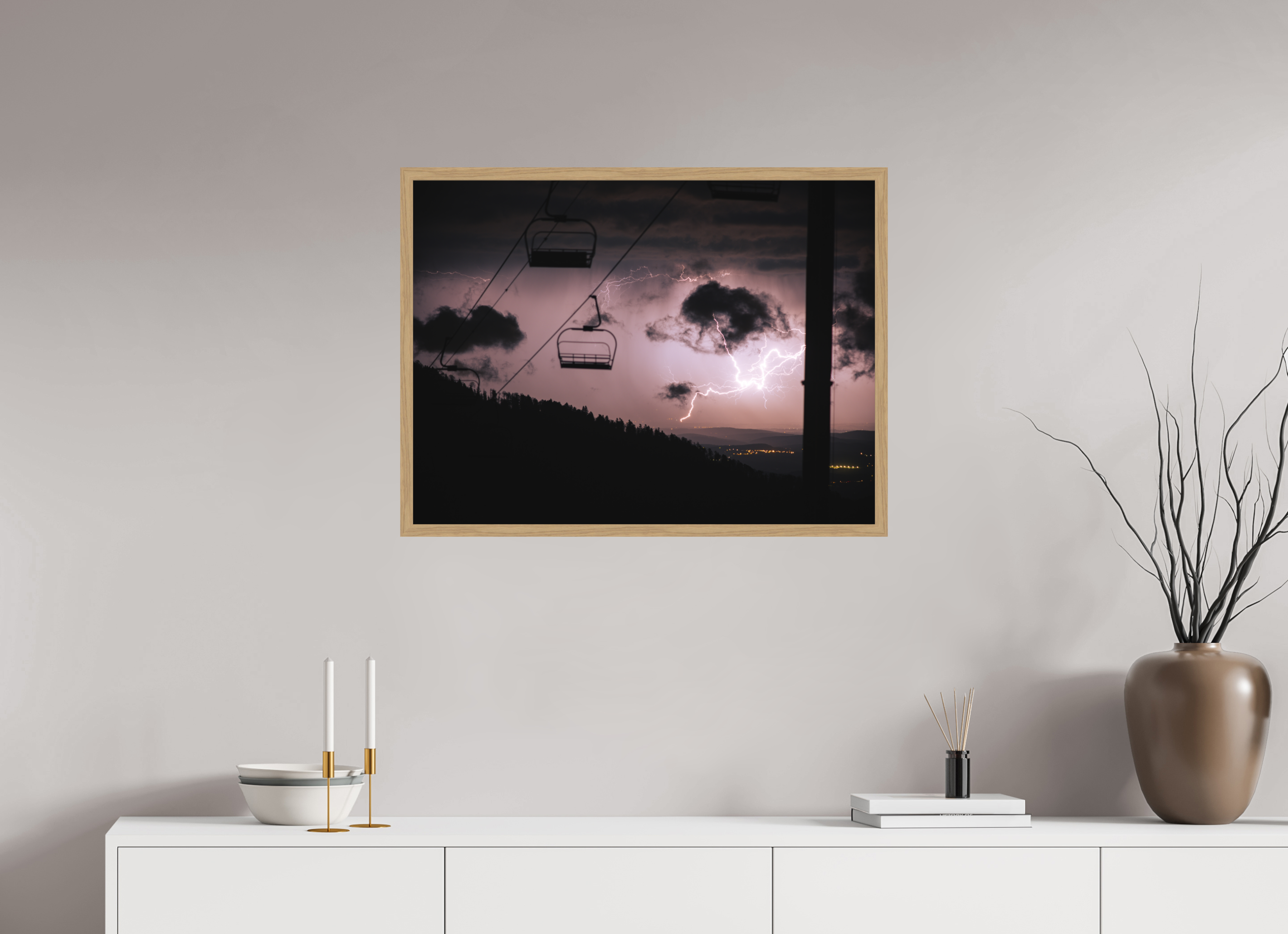 80 x 60 cm, Impression Fine Art encadrée en chêne naturel - mat Tonnerre de Mourtis