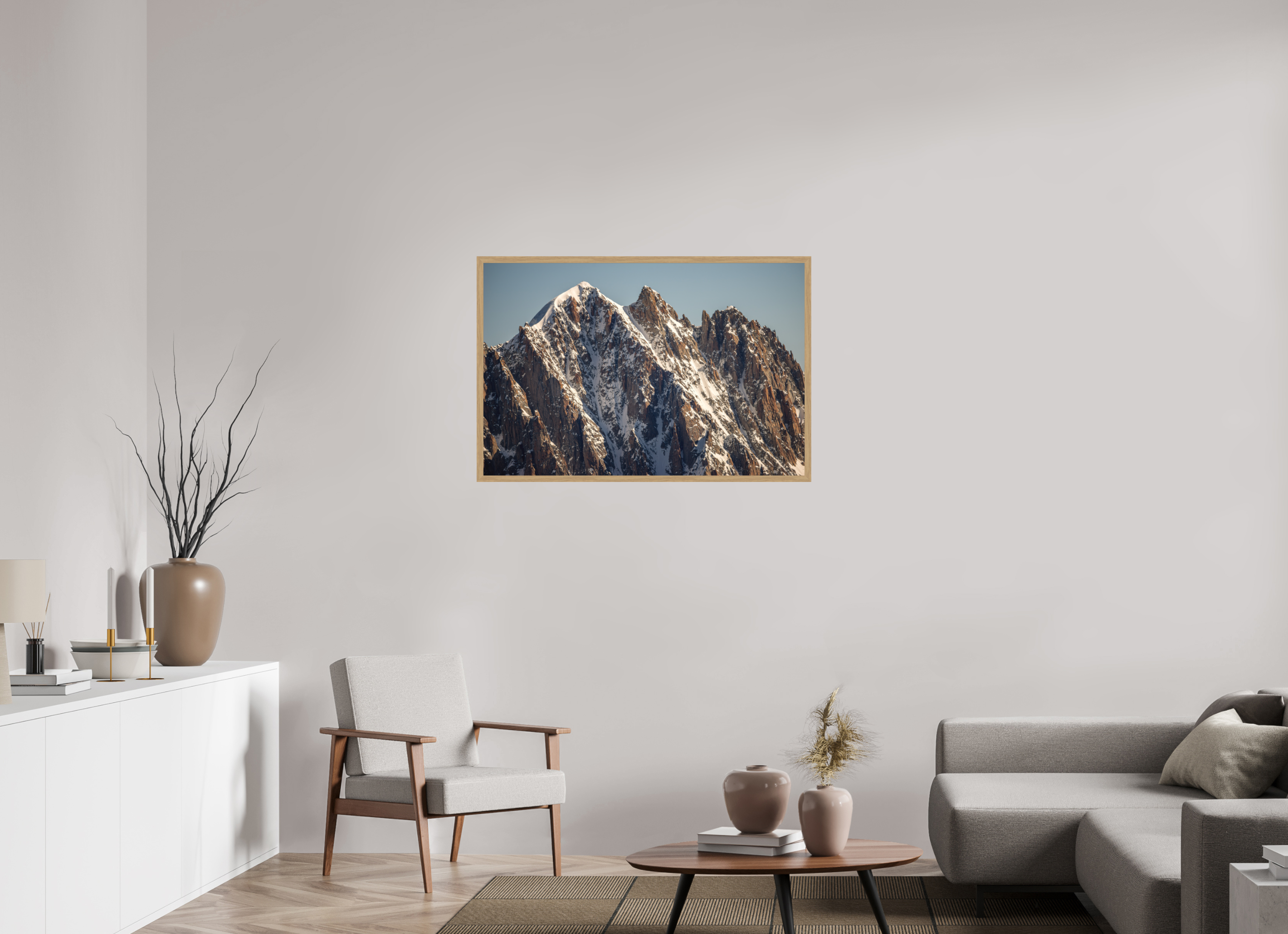 105 x 70 cm, Impression Fine Art encadrée en chêne naturel - mat L'aiguille Verte