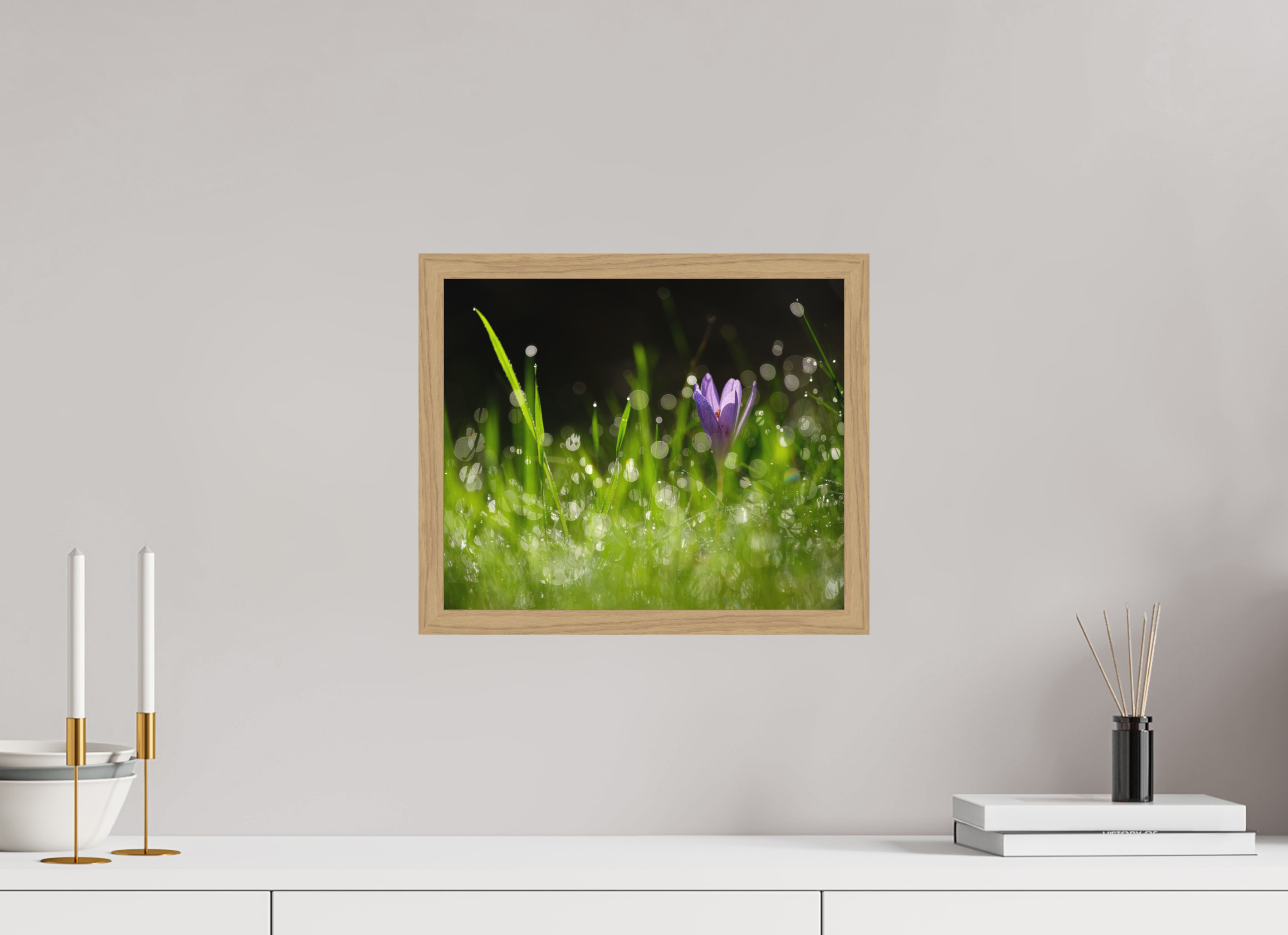 36 x 30 cm, Impression Fine Art encadrée en chêne naturel - mat fleurs