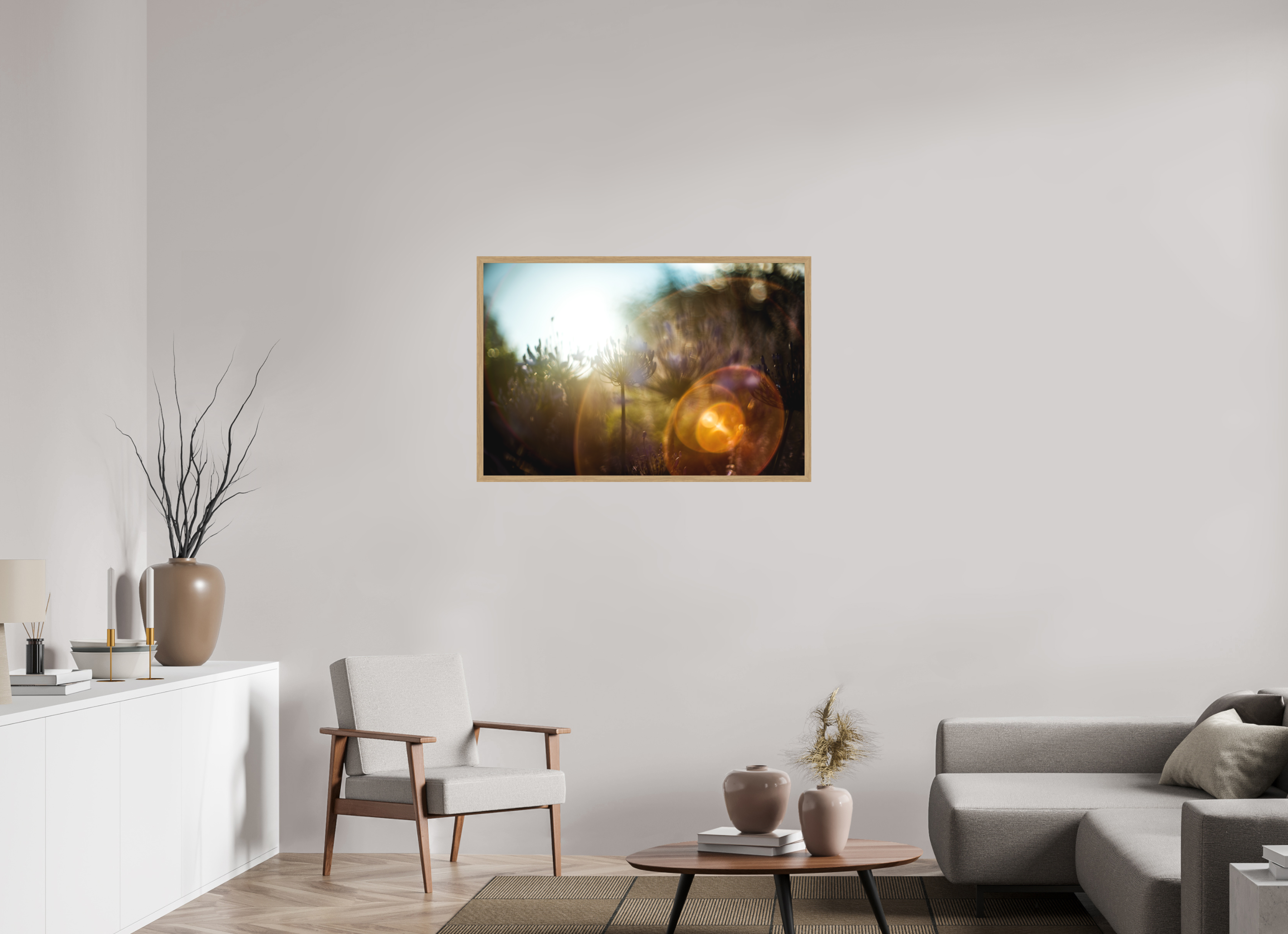 105 x 70 cm, Impression Fine Art encadrée en chêne naturel - mat lumière