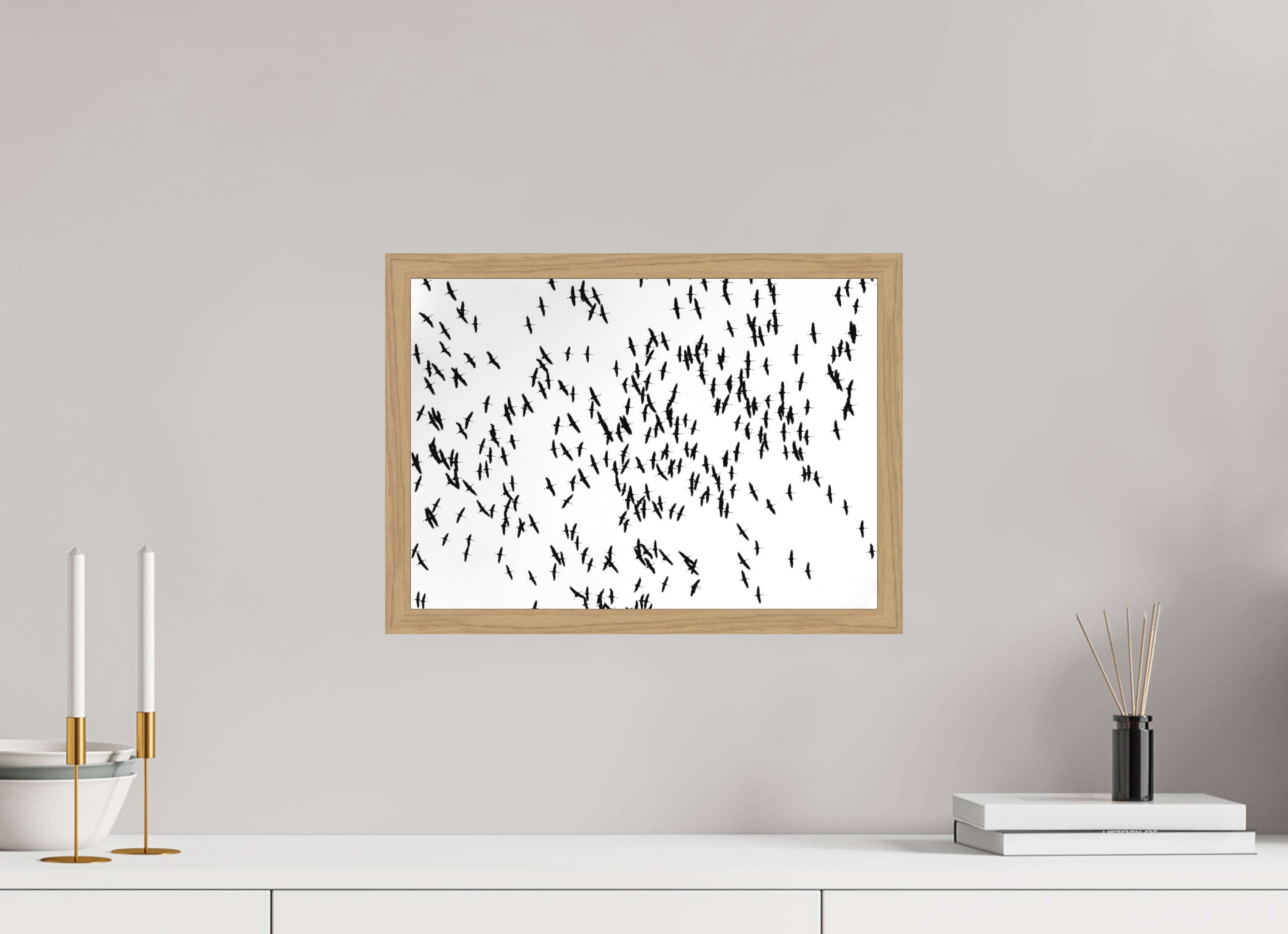 41,7 x 30 cm, Impression Fine Art encadrée en chêne naturel - mat Grues III