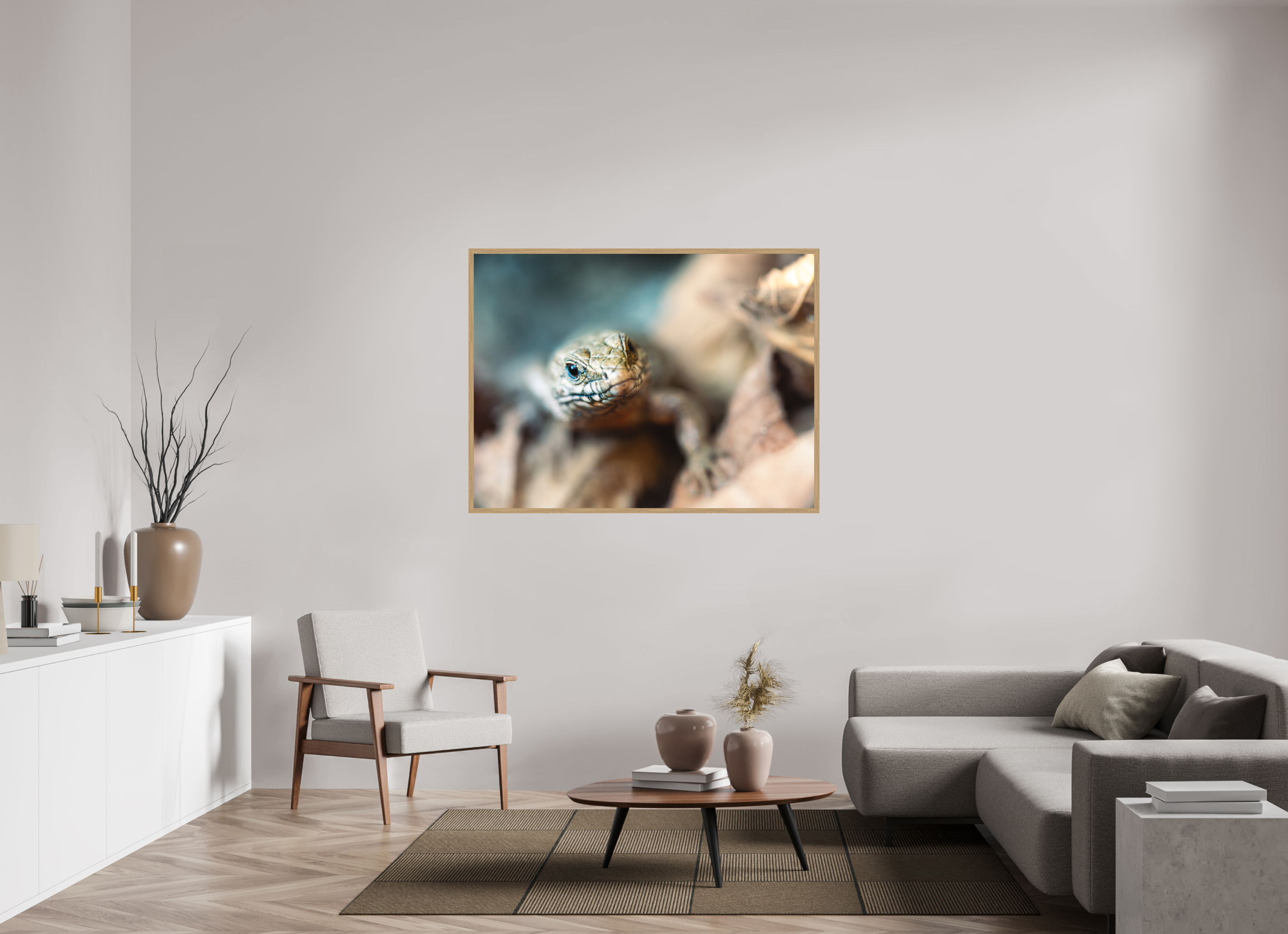 140 x 105 cm, Impression Fine Art encadrée en chêne naturel - mat Lezard